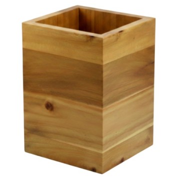 Acacia Wood Square Pencil Holder - Natural Desk Organizer